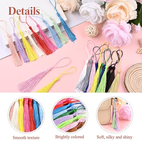 Image of NACHLYNN 120 Pcs Bookmark Tassels Bulk 13cm /5 Inch Silky Handmade Soft Craft Mini Tassels for Jewelry Keychain Making with Loops for Dress Decoration DIY Craft Accessory (20 Colors)