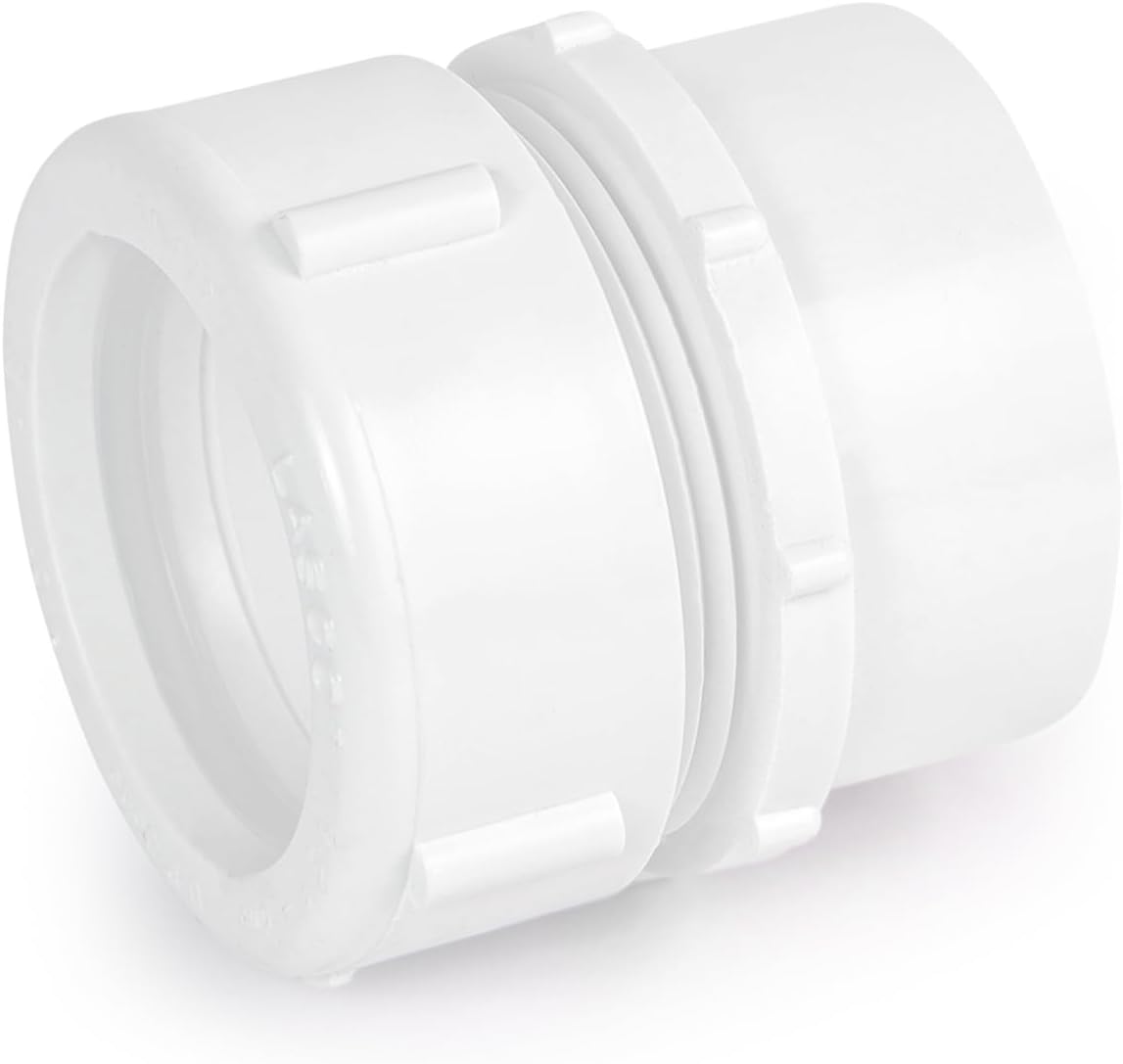 SUPPLYGIANT™ (50 Pack) 1-1/2 inch PVC DWV Trap Adapter with Poly Nut – Male Spigot x Slip Joint, Fitting for Drain, Waste & Vent Systems, White