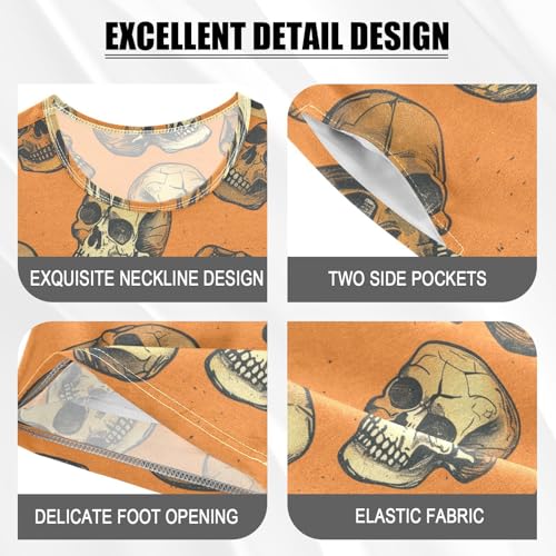 ALAZA Halloween Skulls Retro Pajama Set Short Sleeve Sleepwear Soft Lounge Nightwear4