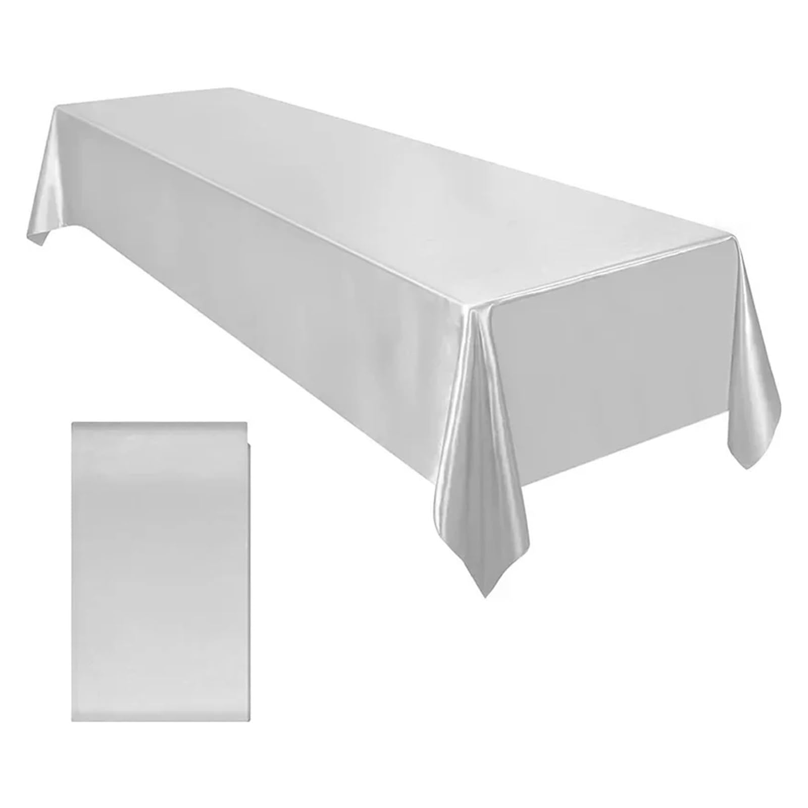 RRYPBOVG Satin Tablecloth Rectangle Wedding Satin Large Tablecloth Bright Smooth Silk Table Cover Banquet Anniversary Dining Party Decor(Silver,145x260cm)