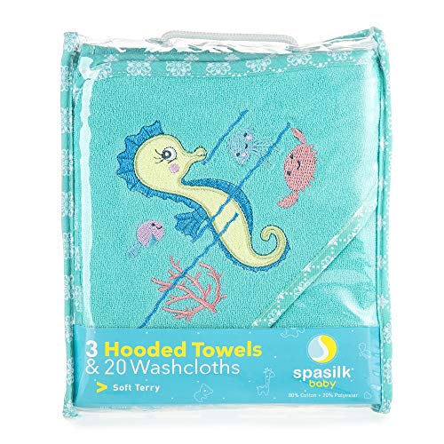 Image of Spasilk Baby 23 Piece Bath Hooded Towels and Washcloths Set for Newborn Boys and Girls