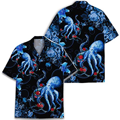 Funny Hawaiian Horror Halloween Tropical Flower Beach Gift Casual Short Sleeve Button Shirt3
