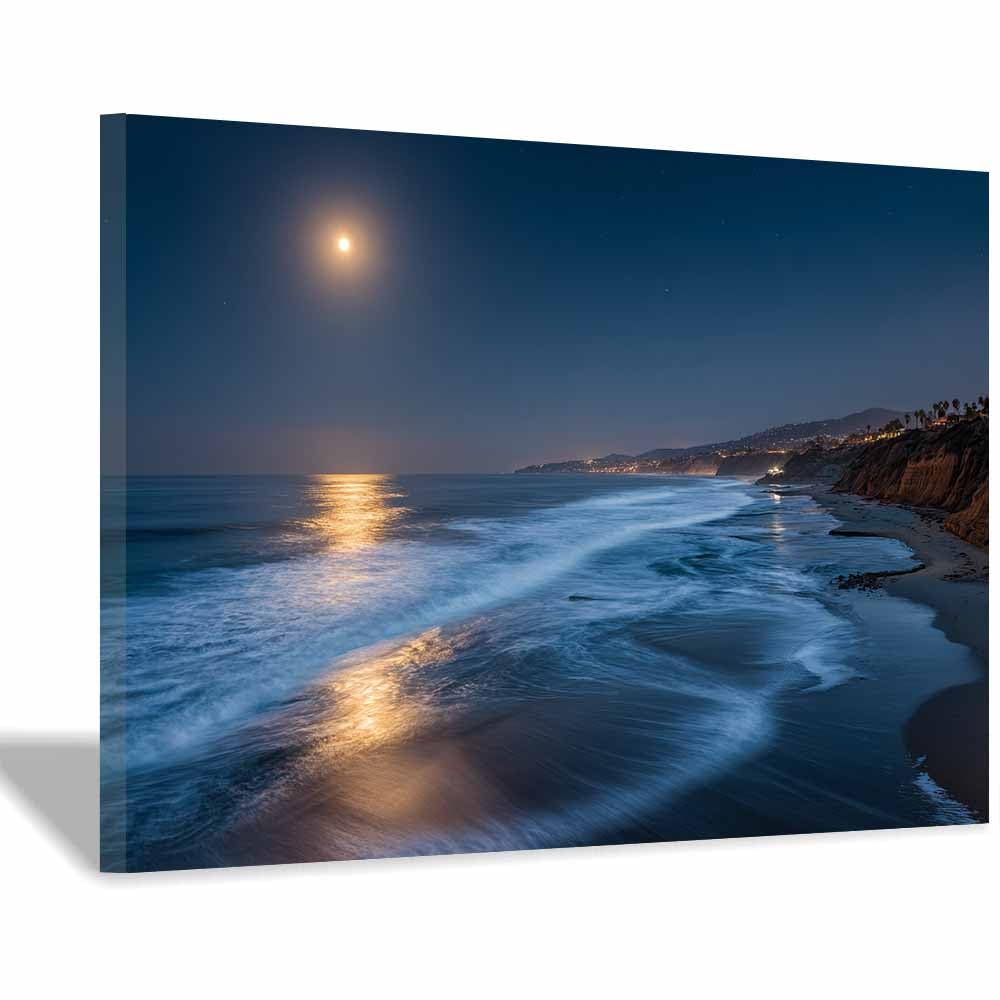 HOQIU Beautiful wall art Moonlit Coastsal Night canvas artwork for wall, art prints, For living room, bedroom, bathroom, dining room, painting and decor.(Multicolor)-30x40cm Framed