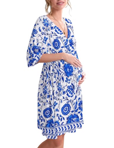 Image of Ekouaer 3 in 1 Labor/Delivery/Hospital Gown Maternity Dress Nursing Nightgown Sleepwear for Breastfeeding