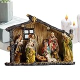 Geburt, 38 cm, dekorative Weihnachtsfiguren – Tisch der Heiligen Familie aus Harz mit Krippe, für Tischdekoration, Kamin, Haus, Innenkirche auf katholischen Partys