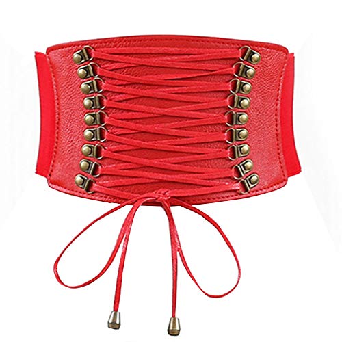 Femmes Corset Ceinture Élastique Large En Cuir Pu Ceintures Minceur Pour Boucle Élastique Large Robe Corset Ceinture (rouge) Cover