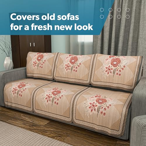 Image of Kuber Industries Net Cotton Sofa Covers 5 Seater | Sofa Protector Cover for Living Room | Sofa Cloth Cover for Home Decor & Office | Soft Sofa Slipcovers | Paradise 1137 - Brown