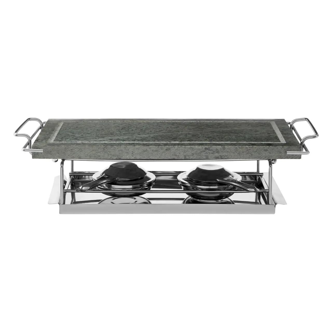 Acense Hot Stone Grill, Gourmet Tabletop Food Cooker for Steak, Seafood and Vegetables - 43 x 20 x 11 cm Marble/Wood