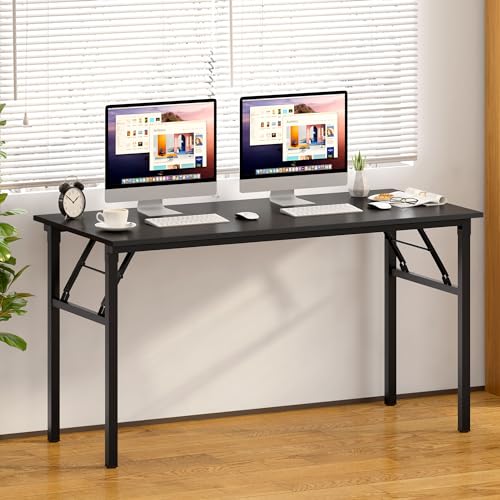 Image of Need Folding Computer Desk, Large 60 inches Folding Table for Home Office, No Install Needed Foldable Writing Table Desk, Black
