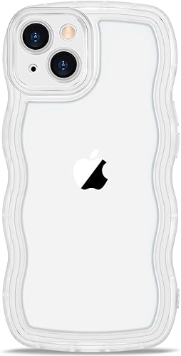 Miniatura 1 de Anuck Funda para iPhone 13 con borde ondulado, diseño trasero transparente, agarre antideslizante, lindo marco ondulado y rizado, a prueba de