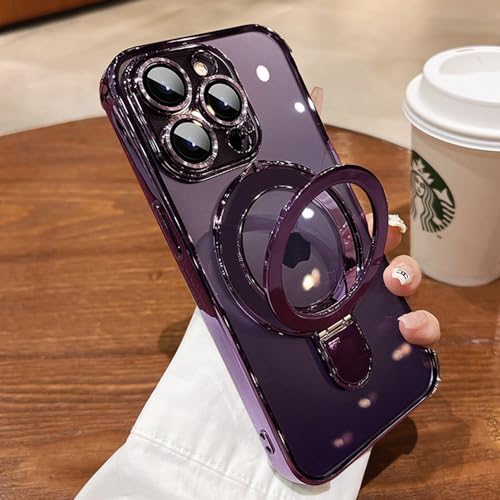 Image of Magnetic Ring Case for iPhone 16 Pro Max Case Kickstand Compatible with MagSafe Built-in Camera Lens Protector Shockproof Phone Case for iPhone 16 ProMax 6.9 inch - Purple
