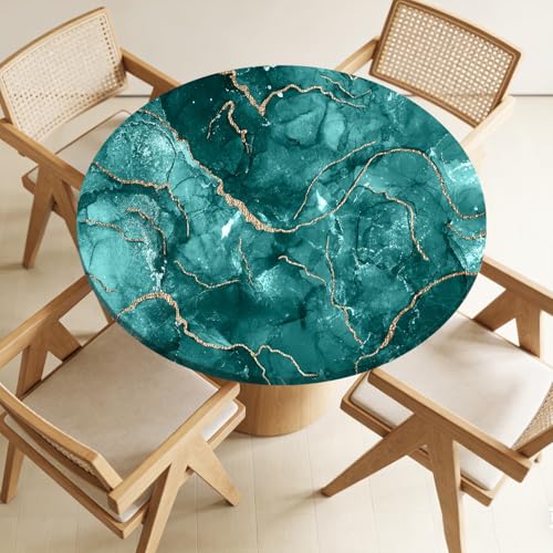 Odot Mantel Redondo con Borde Elástico de 60 a 160 cm, Mantel Ajustable Antimanchas Lavable para Comedor, Catering, Fiestas, Jardín y Exterior Decoración (Piedra de mármol 10,110cm)