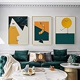  Abstrakte Picasso-Leinwand, die gelbgrüne Plakate malt und minimalistische Strichgrafik-Wandbilder für Wohnzimmer-Dekor 20x30cmx3 rahmenlos druckt