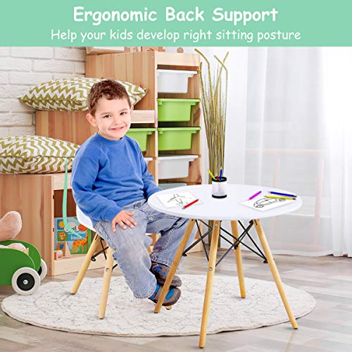 Costzon Kids Table And Chair Set, Kids Mid-Century Modern Style Table Set For Toddler Children, Kids Dining Table And Chair Set, 5-Piece Set (White, Table & 4 Chairs) #TOP3