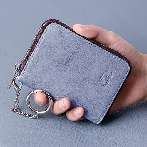 Image of FurArt Zipper Wallet Women, RFID Blocking Credit Card Wallet, Business Card Holder, Compact Size KeyChain Wallet, Gery Blue, small, Classic