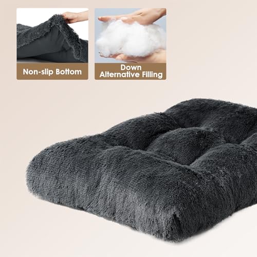 EHEYCIGA Flauschig Hundebett Kleine Hunde, 60x45cm, Hundekissen Waschbar, Kuschelig rutschfest Hundematte mit Langem Plüsch, Dunkel Grau