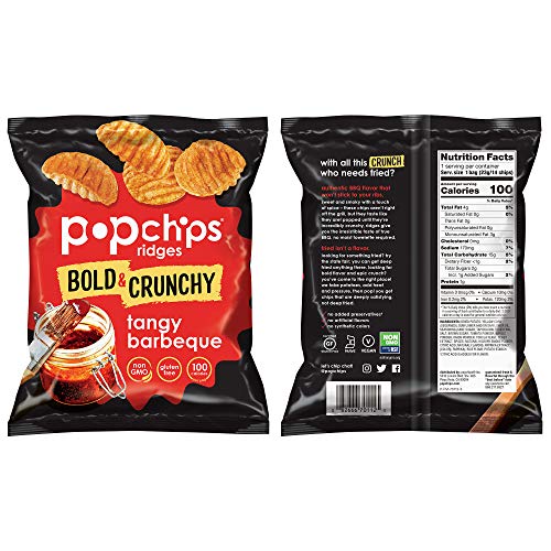 Popchips Ridges Potato Chips Variety Pack, Single Serve 0.8 Ounce Bags (Pack Of 30) 3 Flavors: 12 Tangy Bbq, 12 Cheddar & Sour Cream, 6 Buffalo Ranch, 3 Flavor Variety Pack #TOP2