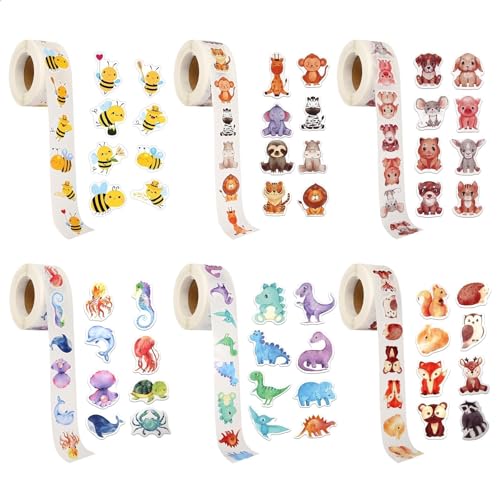 prota 3000 Stück Runde Cartoon Tier Aufkleber Animal Sticker Rolle Wasserdicht Selbstklebende Sticker Tier Belohnungsaufkleber Stickers Tiere Aufkleber Tiere Scrapbooking Fotoalbum Geschenke