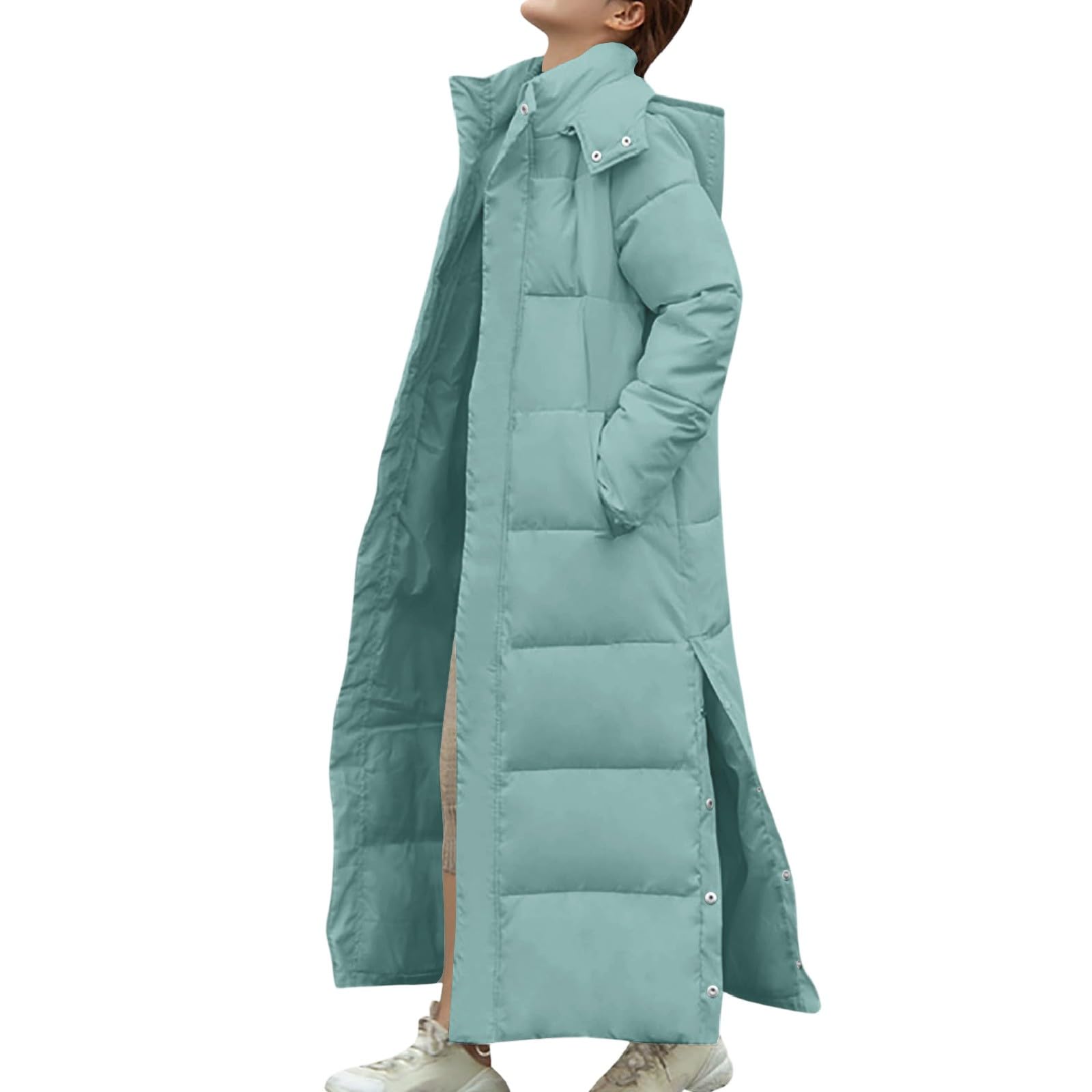 Genérico Płaszcze damskie, długie, z kapturem, zamek błyskawiczny, ciepłe, wiatroszczelne, slim fit, wodoodporna kurtka outdoorowa, plusz, z talią i nartą