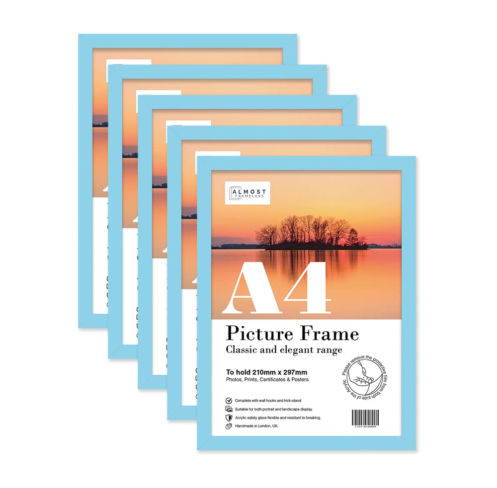 Almost Frameless A4 Light Blue Picture Frame Set of 5, Display A4 Picture Gallery Wall, Poster, Photo, Artwork, or Print, Light Blue — image 1