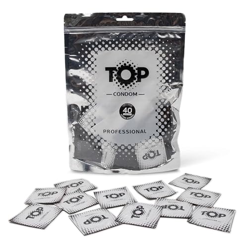 TOP Preservativos 40 Unidades Fuertes, Naturales y Sensacionales, Hecho de Látex, con Depósito, Diámetro 53 mm, para Hombre