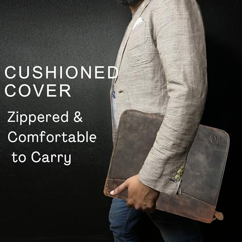 Image of RUSTIC TOWN Men Leather Document Card Holder File Folders For Documents And Zipper Portfolio For Office Ids, Business Cards, Letter Pads (Large, Brown)