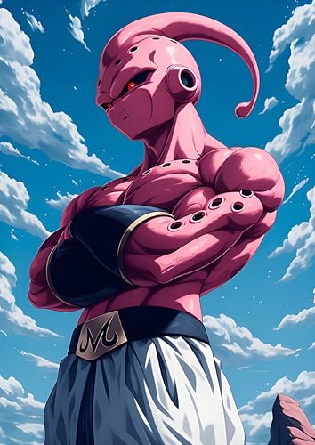 Image of NIJUKA Anime Printed Metal sheet Poster For Home And Room Decoration | For Anime Art Fans Boys And Girls (Kid buu angry look)