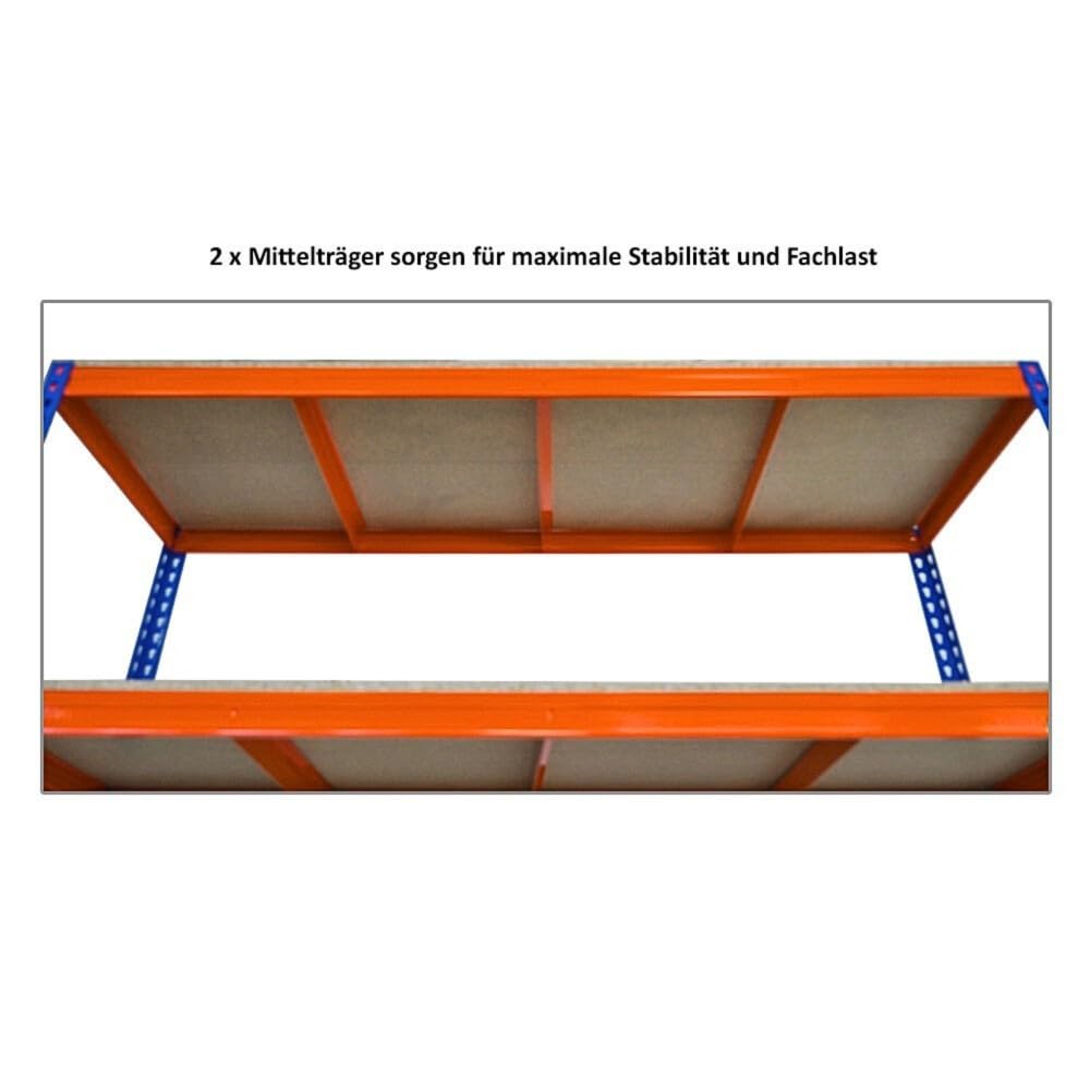 PROREGAL Mega Deal 2X Profi Schwerlastregal Bison, HxBxT 200x200x60cm mit Fachlast 600kg, 5 Fachböden, Blau-Orange, Steckregal Garagenregal Lagerregal Werkstattregal Weitspannregal