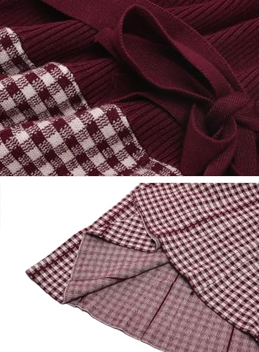 Image of LAI MENG FIVE CATS Women's Elegant Long Sleeve Sweater Plaid Knit Pullover Fall Midi Dress