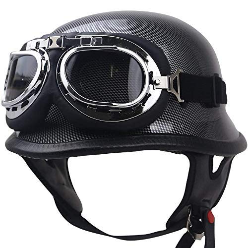 Motorfiets Retro Half Helm, Vintage Duitse Half Gezicht Helm, Open Helm, ECE Goedgekeurde Volwassen Mannen Vrouwen Helm, Met Zonneklep, Voor Fiets Cruiser Scooter C,M=57-58cm