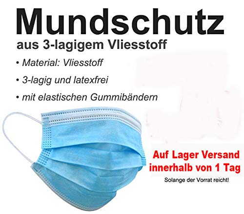 Preisvergleich Produktbild 100 x Einweg Maske Gesichtsmaske Schutzmaske Vlies 3 lagig Mundschutzmaske 3lagig Mundschutz Einwegmaske Staubschutz mit Ohrschlaufen