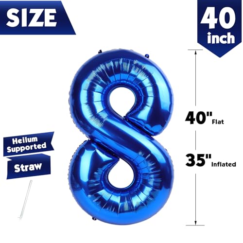 Image of 40 Inch Navy Blue Number 8 Balloon, 8th Blue Birthday Party Decorations