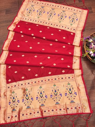 Image of DEVANGI Women's Woven Paithani Banarasi Silk Dupatta /Chunni For Women, Floral Print 1 Meter Wide and 2.3 Meter Length Printed Designer Dupatta /Chunni For Girls