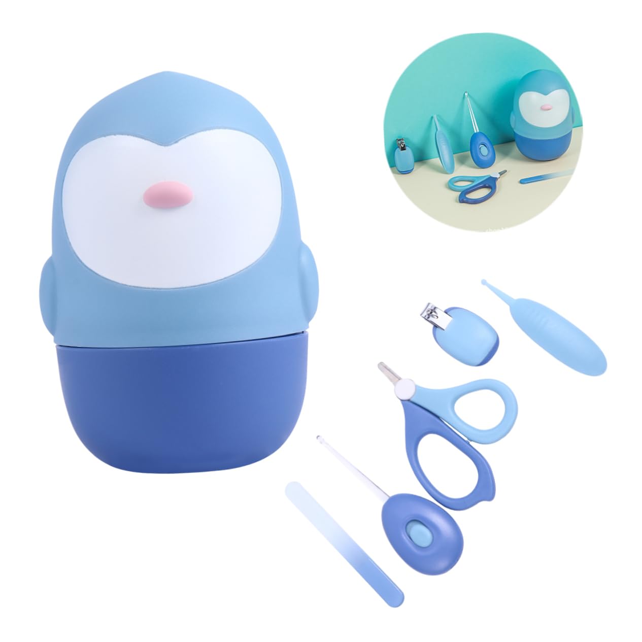 VICASKY 3sets Unghie Ragazzo Ragazza Kit Per Manicure Con Forbici Limette Pinzette e Cucchiaino Led Sicuro e Pratico Per Ragazzo Ragazza Blu