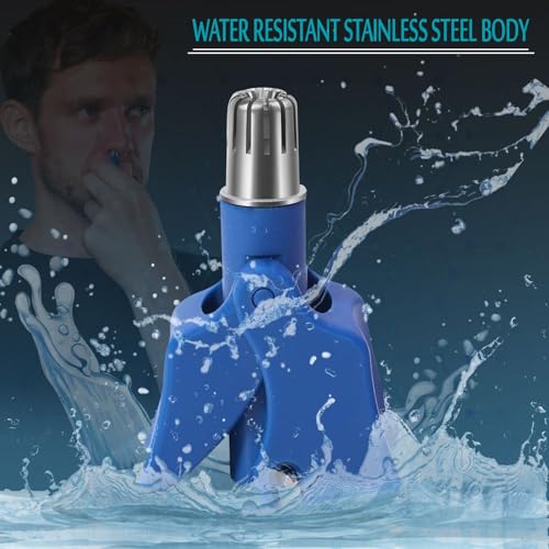 Image of Stainless Steel Hair Trimmer for Men and Women | Manual Nose and Ear Hair Trimmer | Nose Clippers, 360 Rotating Hair Trimmers | Washable Nose Hair Remover | Blue