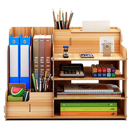 Meipire Organizador de escritorio de madera con cajón, multifuncional, para manualidades, para oficina y escritorios del hogar (estilo C cerezo) Cover
