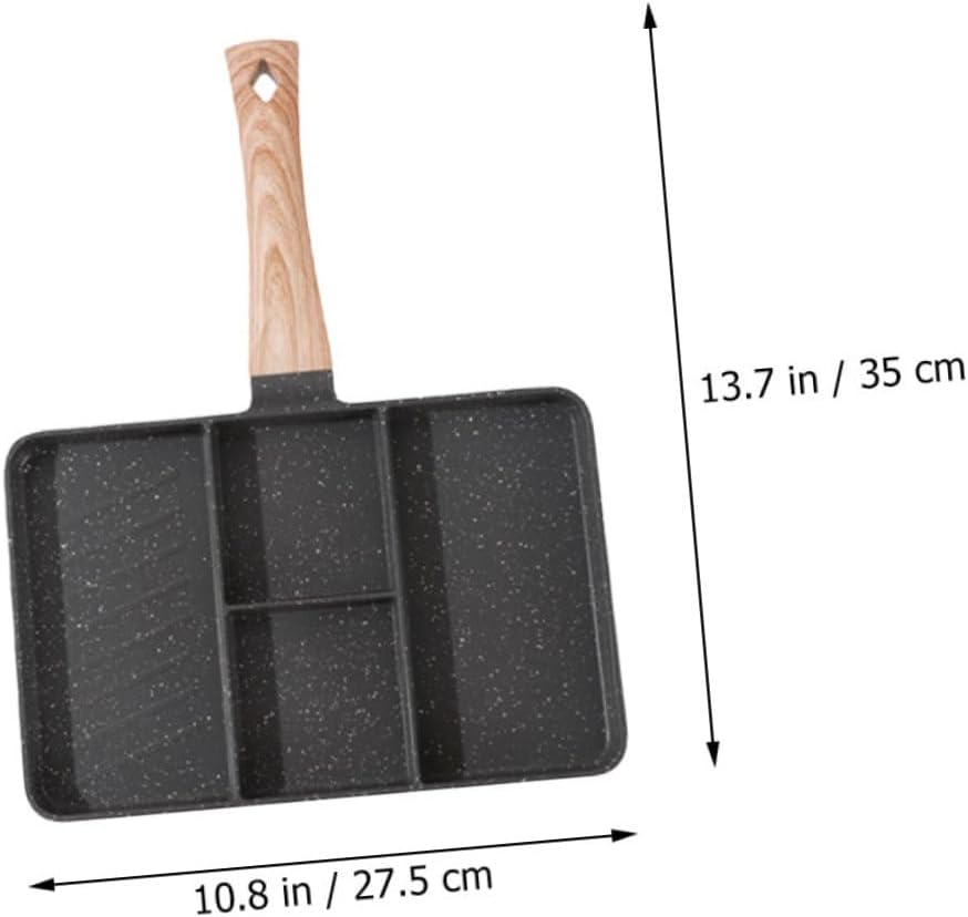 INOOMP Multi Function Non Stick Frying Pan for Breakfast Ergonomic Divided Egg Steak Skillet Convenient Grooves Design for for Eggs and More