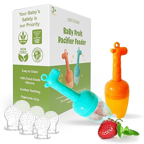 Image of Giraffe Baby Fruit Pacifer Feeder 2 Pack Perfect for Introducing Solid Foods 6-12 Months Fresh Food Feeder Baby Chupon para Frutas de Bebe - Ashtonbee