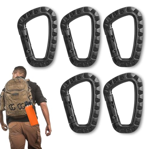 XOXVURI 5er Set ABS-Kunststoff-Karabiner, Schwarz, D-Form, UV-beständig, 25 Pfund Tragfähigkeit, für Outdoor, Camping, Wandern, Angeln, Rucksack