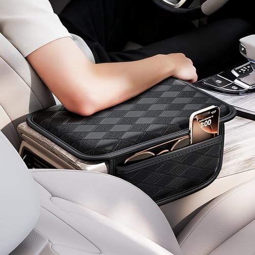SADYFON Leather Auto Armrest Pad, Car Center Console Armrest Box Cover Protector Pad with 2 Storage Pockets, NOT Necessarily Fit for All SUV/Truck/Car