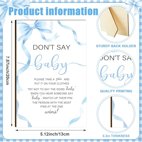 Image of Patelai 321 Pcs Blue Bow Baby Shower Games Supply for Boy 5 Set Include 250 Activity Cards 20 Pencils 1 Don't Say Baby Sign 50 Clothespins for Price is Right Prediction Bingo Game Party Decor