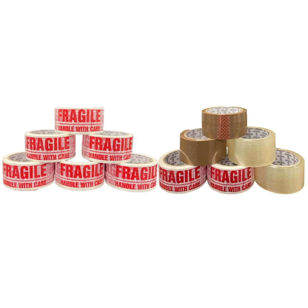 BARGAIN FACTORY - Packaging Tape - (48mm X 66mm) – Heavy Duty – Strong – Sealing for Parcel – Postal bags – Long Term Storage - Secure Sticky (Mix, 12 Roll)