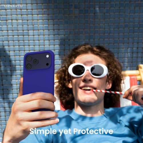 Image of ORNARTO Compatible with iPhone 17 Pro Max Case 6.9 inch, Slim Liquid Silicone 3 Layers Soft Gel Rubber Shockproof Protective Cover with Anti-Scratch Microfiber Lining-Klein Blue