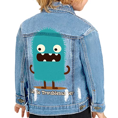 Little Troublemaker Toddler Denim Jacket - Funny Monster Jean Jacket - Bright Print Denim Jacket for Kids