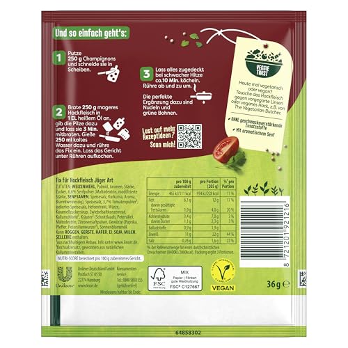 Knorr Fix Würzmischung Hackfleisch Jäger Art für ein leckeres Fleischgericht ohne geschmacksverstärkende Zusatzstoffe 3 Portionen