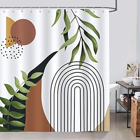 Bonhause Green Leaf Abstract Shower Curtain Cover