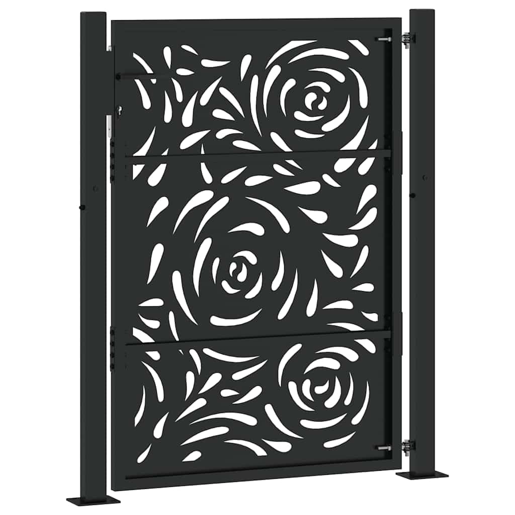 vidaXL Brama ogrodowa czarna 100x125 cm Stalowy wzór płomienia