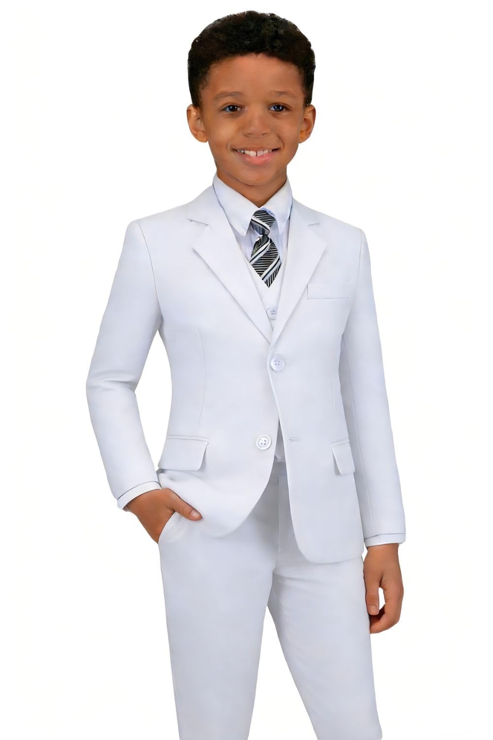 Boys Formal Suit 5 Piece Set Slim Fit Tuxedo Suits Adjustable Waist