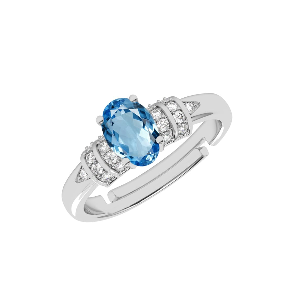 clara Pure 925 Sterling Silver Juni Blue Oval Solitaire Finger Ring | Swiss Zircon Platinum Plated | Size Adjustable | Gift for Women Girls Wife Girlfriend-picture-5