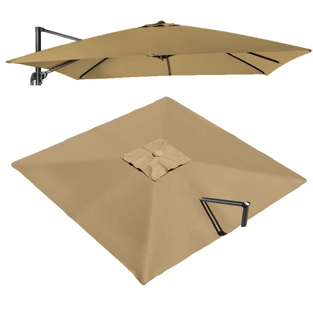VLKLPZAHAK 8x8ft Square Cantilever Umbrella Replacement Canopy Patio Umbrella Top Cover Outdoor Market Umbrella Replacement Cloth(Khaki,2.5x2.5m (8.2x8.2ft))